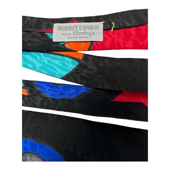 Vtg Robert Daskal for Seeley’s Hand Painted Silk Tie – Abstract Geometric Design - Picture 2 of 6